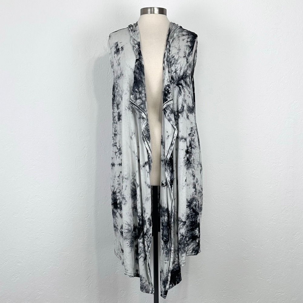 Coin 1804 Women Festival Tie Dye Long Cardigan Sz 2X Vest Open Front Hooded